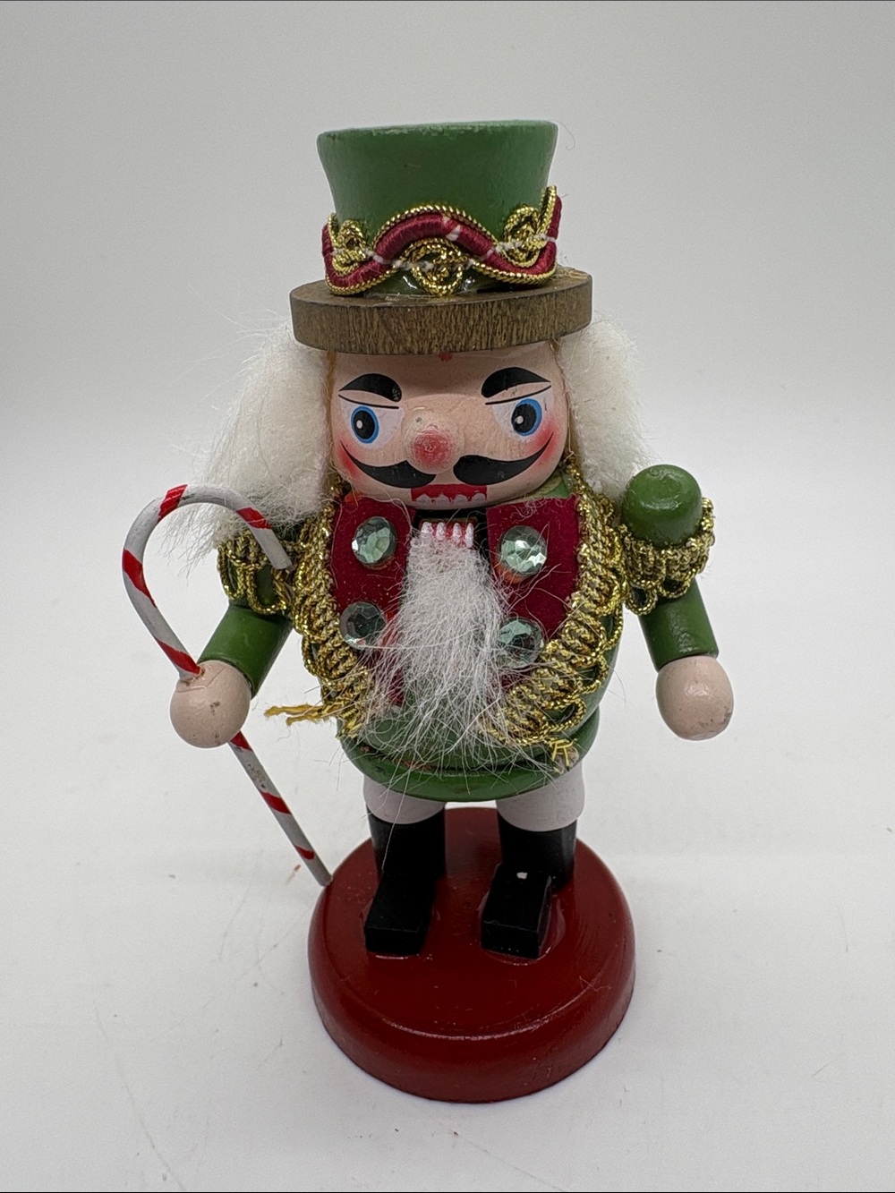 Green Suit Deluxe Wooden Nutcracker Candy Cane 4.5 inches VTG